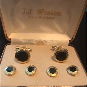 JJ Weston black Onyx tuxedo cuff link set with tux buttons